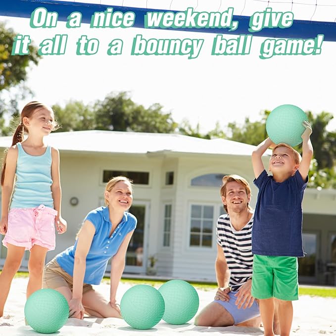 6 Pcs Macaron Playground Balls 8. 5 Inch Pastel Color Rubber Bouncy Balls for Kids Inflatable Colored Dodgeball Kickball Handball for School Backyard Beach Indoor Outdoor Games (Green)