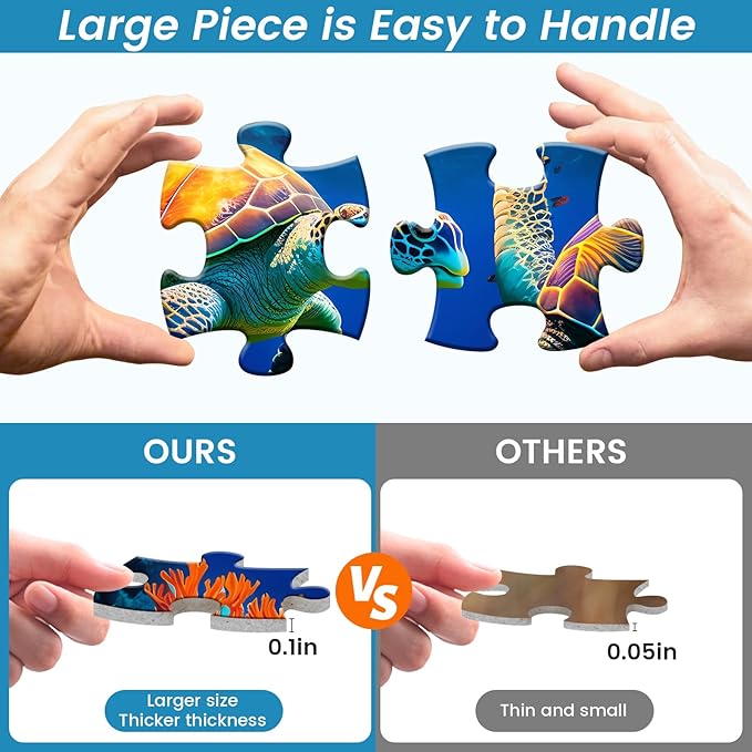6 Pack 24 Large Piece Puzzle for Seniors Paper Dementia Puzzles for Elderly Adults Easy Puzzle Hummingbird Turtle Dog Panda Jigsaw Puzzle Activities for Elderly Seniors Gift