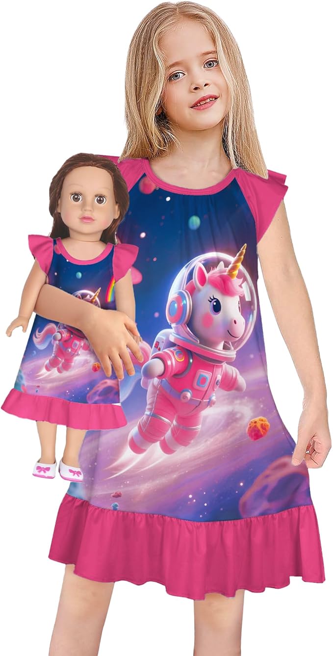 LQSZ Doll and Girl Matching Nightgown Outfit Pajamas Nightie Nightgown for Girls and Dolls Clothes