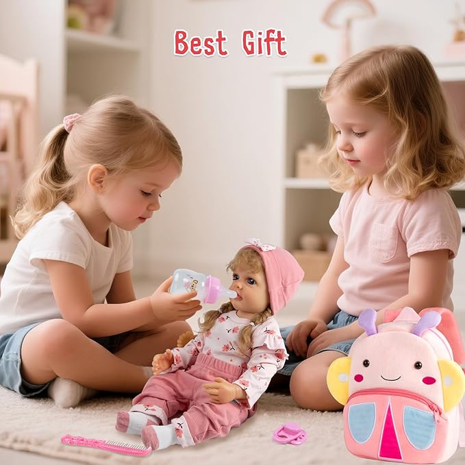 Reborn Baby Dolls Clothes Girl Outfit Accessories Pink Flower 12 Pcs for 17-22 Inches Reborn Dolls Newborn Girl with Butterfly Backpack