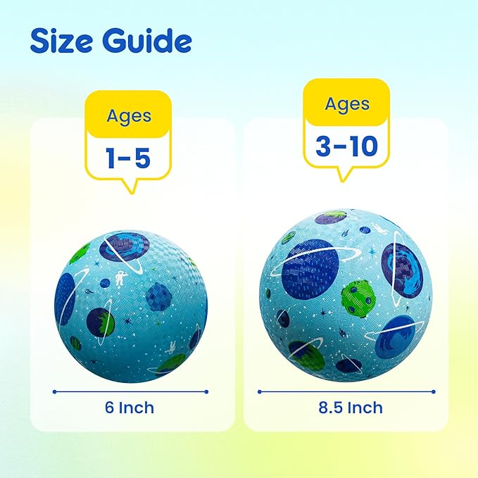 U&C Planet Playground Balls for Toddlers 1-3, 2 Pack 6 inch 8.5 inch Kickball for Kids Outdoor Indoor, Catoon Rubber Balls with Pump, Child Gift for Boys Girls 1-3 3-5 5-10