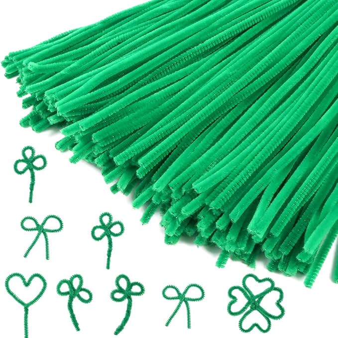 Caydo 200 Pieces Green Pipe Cleaners for St. Patrick's Day Decorations, Craft Chenille Stems for Kids DIY Art Craft Projects (6 mm x 12 inch)