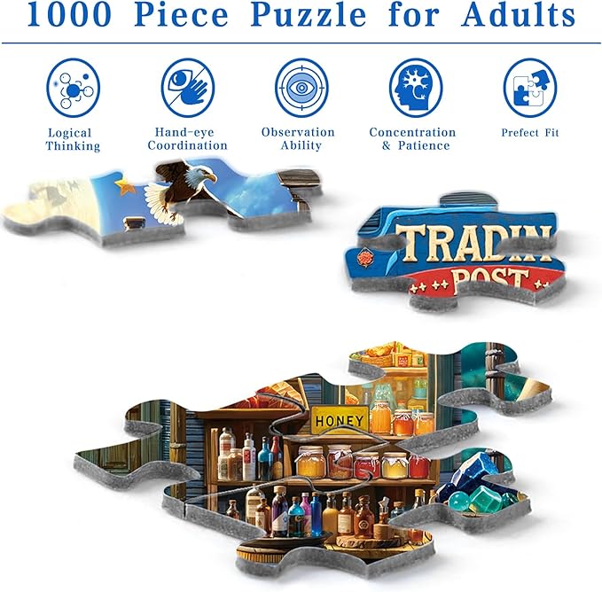 Rocorose Jigsaw Puzzle 1000 Pieces for Adults, Trading Post Puzzle Challenging Game Nights for Family Party Holiday Jigsaw Puzzle Home Decor