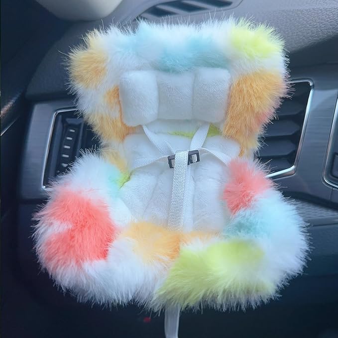 Doll Car Seat for 3–8 inch Figures, Fits Character Plushes, Blind Box Dolls & Vinyl Collectibles, Includes Air Vent Clip & Desktop Stand, Cute Car Ornament for Collectors (Rainbow Macarons)