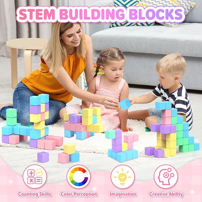 45pcs Magnetic Blocks for Kids Ages 3-5,Magnetic Building Blocks for Toddlers Girl Toys,Creative Sensory Toys 1-3 Magnet Cubes Toys Gifts for 3 4 5 6 7 8 Year Old Boys & Girls Valentines Day Toy