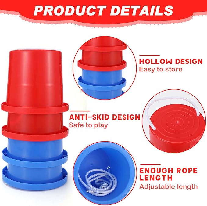 Meooeck 2 Pairs Walking Stilts Balancing Bucket Cup Thickened Plastic Stilts with Adjustable Rope for Kid Balance Coordination Birthday Playground Game Party Favor