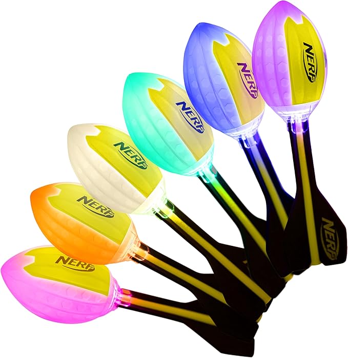 Nerf Lightstrike Vortex Foam Football - Color Changing LED Soft Vortex Football for Long-Distance Throws - Impact Activated - Batteries Included