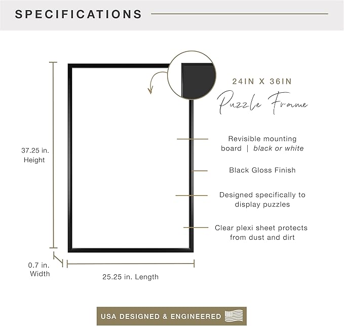 MCS 24x36 Puzzle Frame for Finished Puzzles, Black Vertical & Horizontal Wall-Mounted Large Picture Display for Preservation (1-Pack)