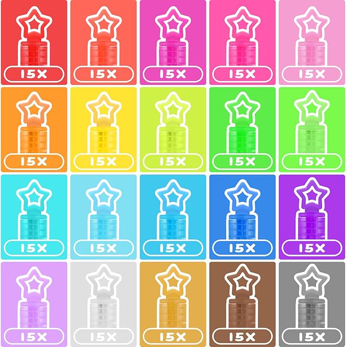 300 Pack 20 Colors Neon Bubbles Bulk in Gift Box, Mini Star Bubble Wand Party Favors for Kids, Birthday Treats, Party Supplies, Goody Bag Stuffer, Classroom Giveaways, Carnival Prizes Toy for Toddlers
