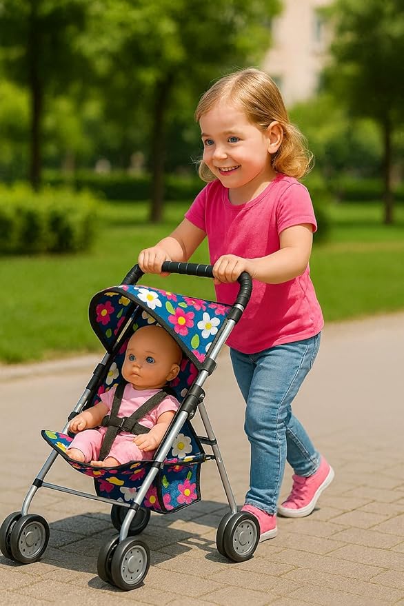 Fash n olor 3 Piece Baby Doll Play Set Flower Design Includes - Foldable Pack N Play, Baby Doll Stroller, Baby Doll High Chair, Fits Up to 18'' Dolls 3 Piece Doll Accessories Set, Best Gift for Girls