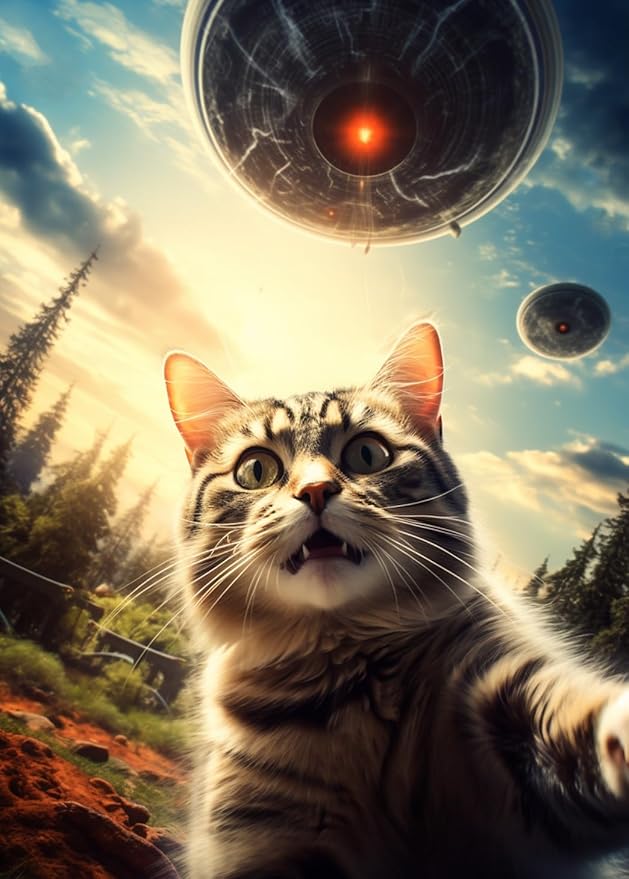 Cat Selfie UFO Alien Spaceship 1000-Piece Jigsaw Puzzle for Adults - Fun for Fans of Felines and Extra Terrestrials (1000 Pieces)