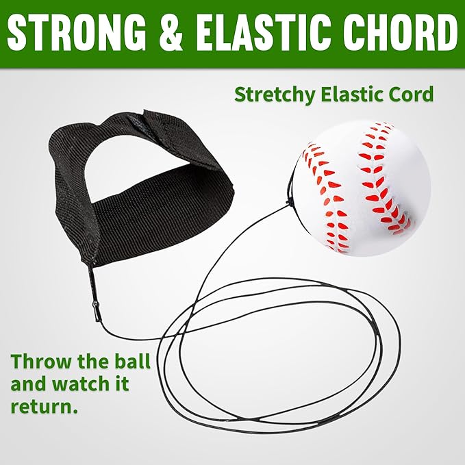 Playbees Reactive Practice Baseballs on Elastic Cord Perfect for Training, Fun Outdoor Activities for Spring Training, Fun Outdoor Activity for Kids, Boy or Girl, Party Favor (12 Pack)