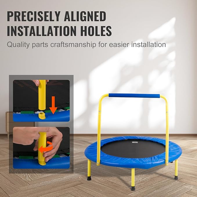 VEVOR 3FT Trampoline for Kids, 36" Trampolines Indoor/Outdoor Trampoline for Toddlers, Foldable Mini Baby Jump Toy with Foam Handle, Recreational Trampolines Birthday Gift for 3+ Years Kids