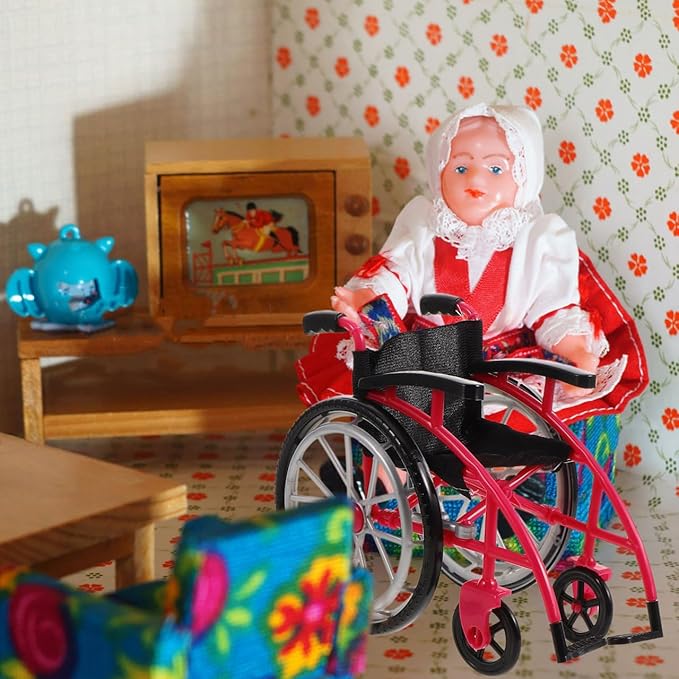 Toddmomy Miniature Wheelchair and Crutches Dollhouse Accessory Set Realistic Doll Wheelchair Playset for DIY Micro Landscape and Doll Decoration 6.88X5.51X3.54 Inches