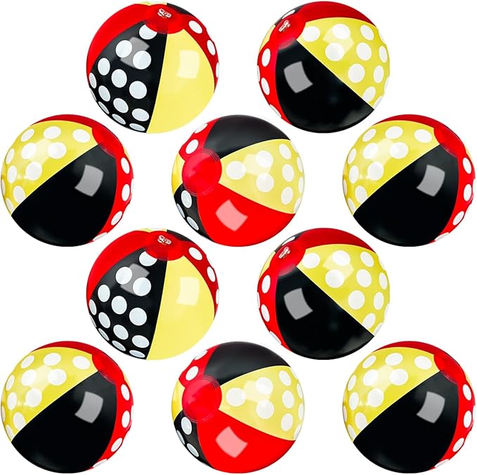 OU RUI 10Pcs Yellow Polka Dot Beach Ball for Kids 9" Bulk for Summer Pool and Beach Game Gifts for Cartoon Mouse Themed Birthday Party Decorations End of The Year Class Party Decorations Favor