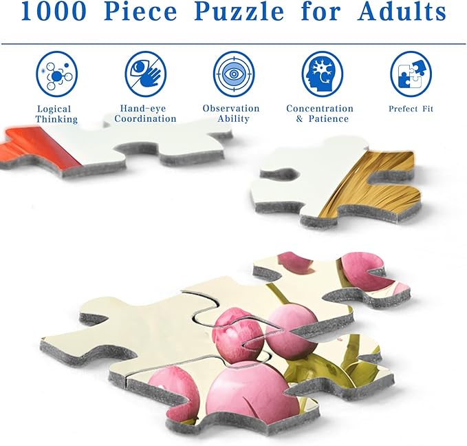 Rocorose 1000 Piece Puzzle for Adults, Colorful Birds and Flowers Puzzle with Exquisite Poster, Challenging Spring Garden Animal Songbirds Cardinals Puzzles Game