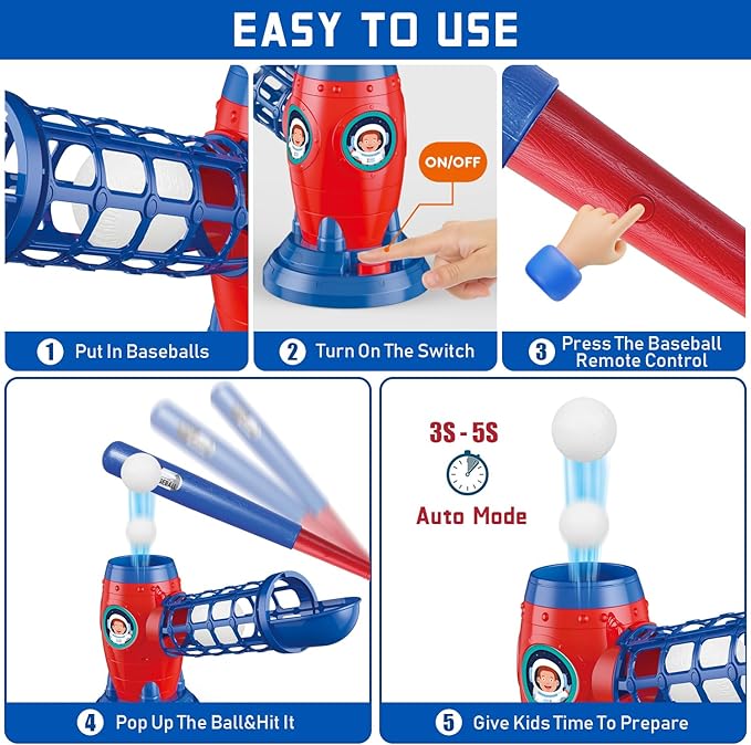 Baseball Set for Kids 5-8, Ball Set with Plastic Baseball Bat, Kids Pitching Machine, Sports & Outdoors Toys for Youth 3-5, Training Ball Gifts for Boys Girls 8-12