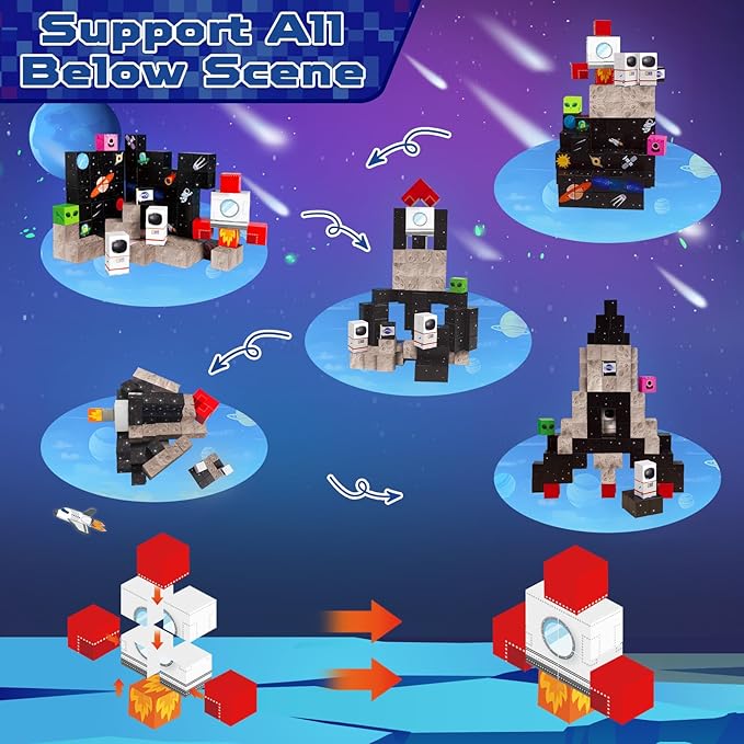 Magnetic Blocks-100PCS Magnetic Building Blocks,Space Rocket Magnetic Tiles Cubes 2026 Upgraded STEM Game, Christmas Birthday Gifts for 3 4 5 6 7 8 9 10 Year Old Boys and Girls