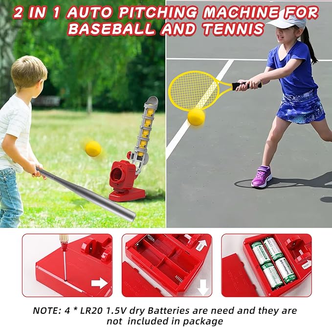 Mostop Kids Baseball Pitching Machine: Auto Baseball Pitcher Outdoor Sports Toys for Kids Ages 6-8, Adjustable Angles Electronic Baseball Training Launcher Outside Game Boy Toys Age 6 7 8 9 10