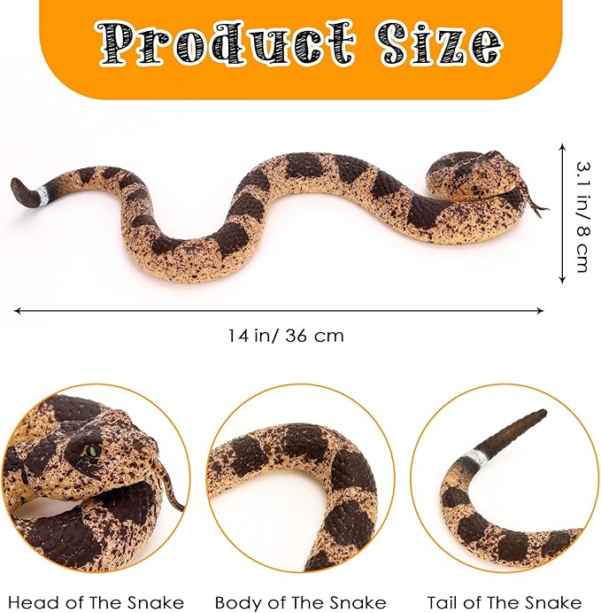 2 Pcs Realistic Snakes Rubber Plastic Snake Prank Snake for Party, Tricking People, Garden Props Decorations, 14in