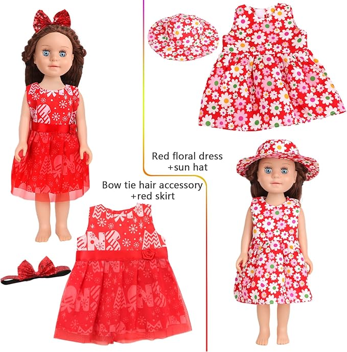 10 Sets of 18 Inch American Doll Clothes, Including 10 of Doll Clothing Dress Outfits for American Dolls, Birthday Gifts for Kids