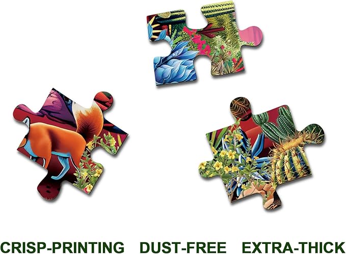 Cactus Landscape Puzzles for Adults 1000 Pieces Nature, Beautiful Plant Desert Oasis Art Jigsaw Puzzles, Bird Flower Animal Painting Puzzle As Home Decor