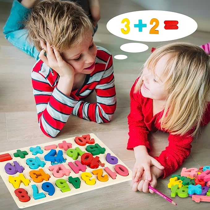 Attmu Wooden Puzzles for Toddlers, 2 Pcs Alphabet Puzzle ABC Shape Number Puzzle, Learning Toys for Kids, Preschool Educational Activities Toddler Gift Toys for Girls Boys Christmas Valentines Easter