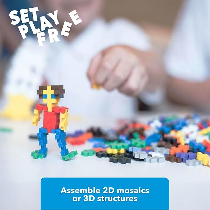 PLUS PLUS 600 Piece Interlocking Building Blocks for Kids, Open Ended Connecting Toys, STEM Bin Classroom Mini Manipulatives Play Tube - Basic Color Mix