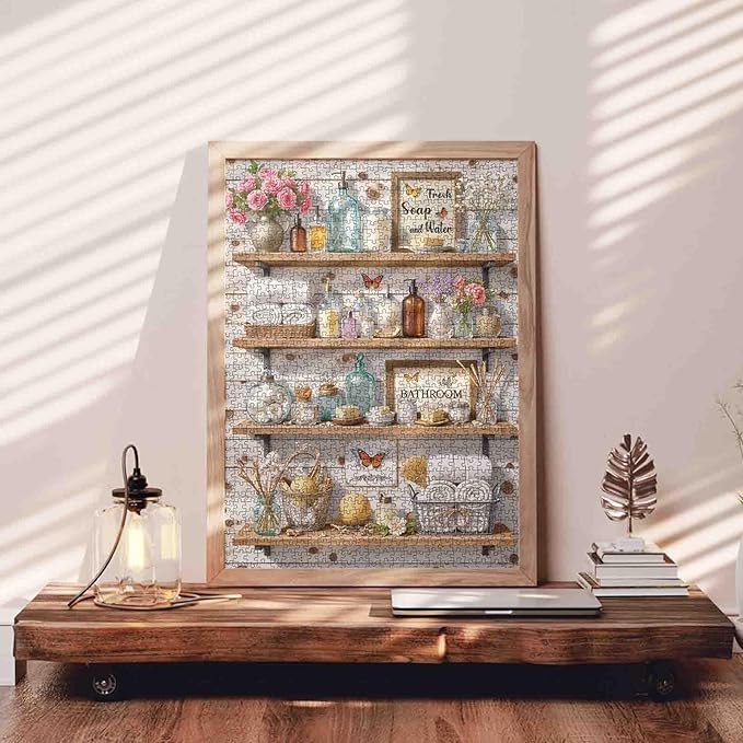 Bathroom Theme Puzzles 1000 Pieces for Adults, Retro Laundry Room Decoration Jigsaw Puzzles for Challenging Family Activity Games DIY Puzzle for Home Wall Decor Gifts - 19.7 x 27.6 Inches