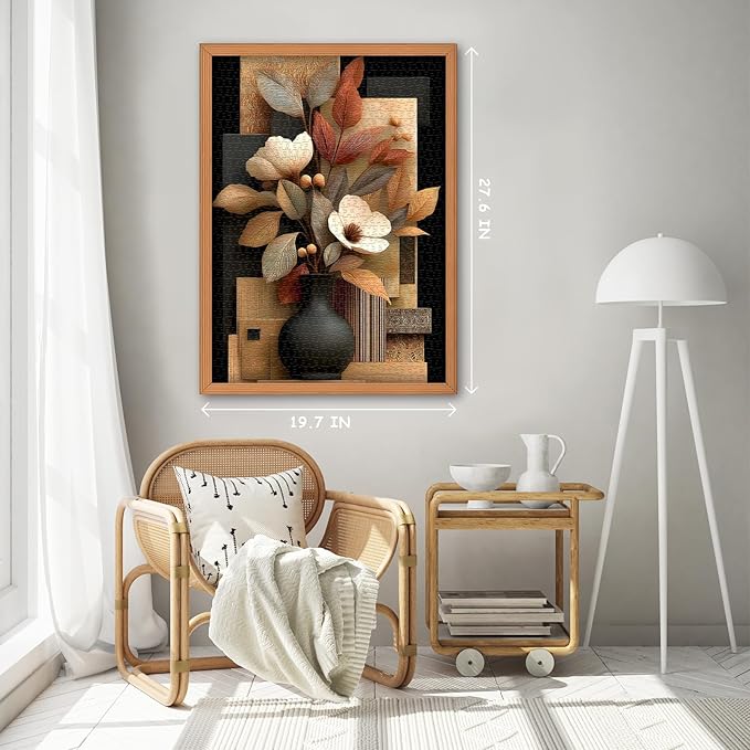 Timber Blooms Puzzles for Adults 1000 Pieces, Unique Flower Jigsaw Puzzle Vase, Floral Bloom Puzzle, Beautiful Flower Wall Decor