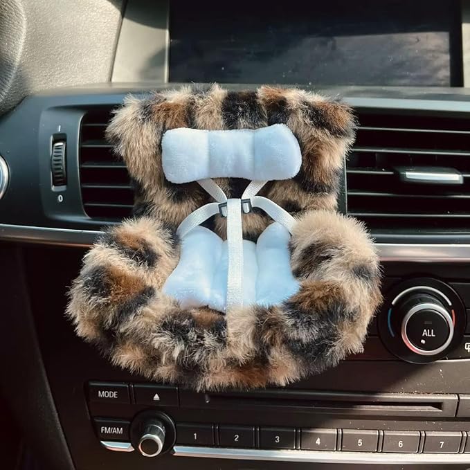 Ezcora Accessories for 10-17cm Dolls, Doll Car Seat with Clip onto Car Air Vent, Includes Seat Leg for Desktop Display (Brown Leopard Print)