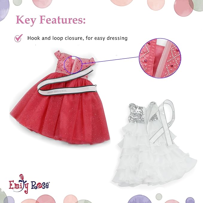 Emily Rose 18 Inch Doll Clothes 6-PC Pageant Dress & 18" Doll Accessories Bundle with Sashes & Crowns | Toy Gift Set for 5+ Little Girls Set | USA American Business | Double Reinforced Stitching