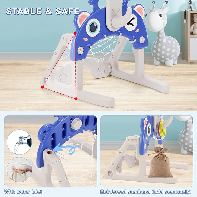 CYFIE Kids Basketball Hoop, 4-in-1 Height Adjustable Basketball Hoop, Football Goal, Golf and Ring Toss, Toddler Activity Center Set Toy Gifts for Girls Boys Sports Indoor Outdoor (Blue)