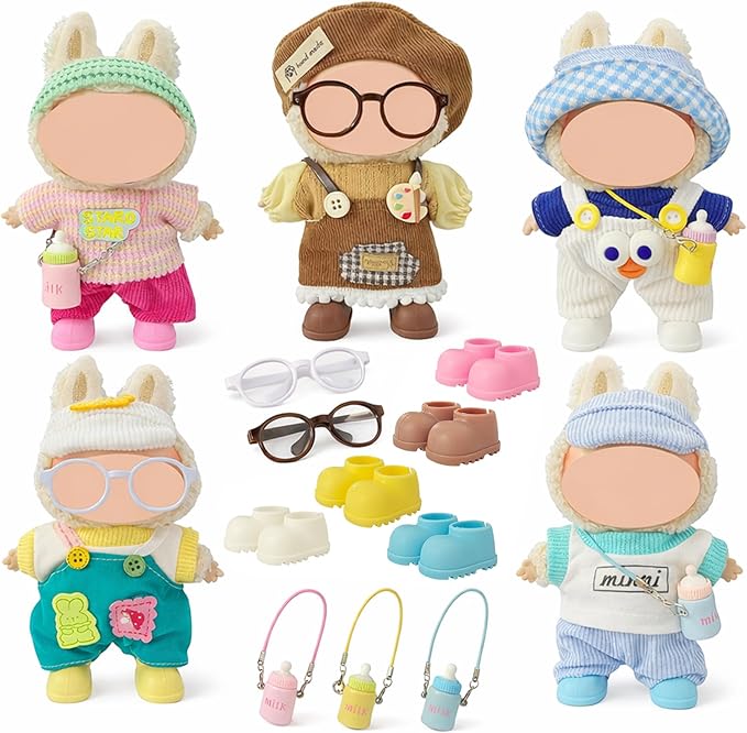 Ezcora 5-Pack Doll Clothes Set for 15–17cm Dolls, Includes 5 Cute Colorful Outfits with Hats and Doll Accessories, Perfect for Play and Display, Doll Accessories for Collectors (No Dolls)