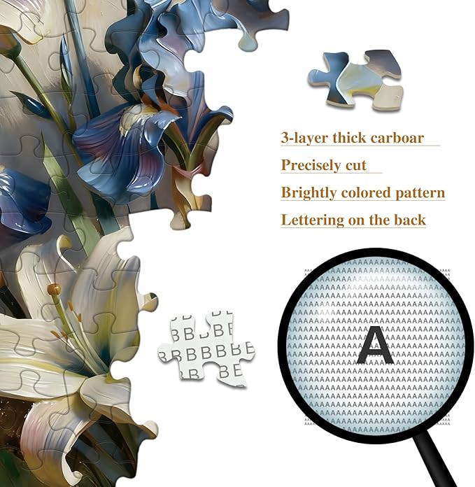 1024 Pieces Puzzles for Adults Flower Lily Jigsaw Puzzle with Letters on Back Impossible Puzzle Holiday Family Decoration Puzzles Funny Gift for Valentine Friends Parents（23.86 x 23.86 inches）