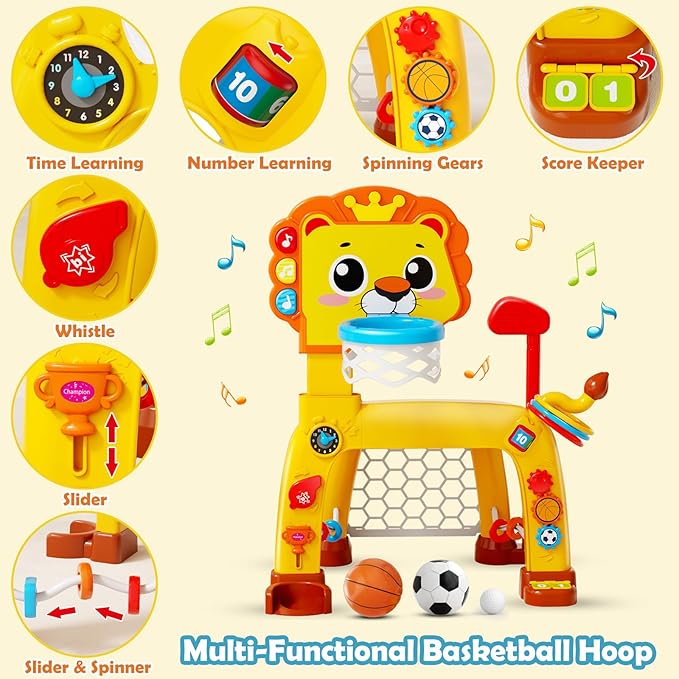 4 in 1 Toddler Basketball Hoop & Soccer Goal, Gift for Boys Girls 1 2 3 Years Old, Kids Sports Toys with Lights Sounds Music, Baby Toys for 12-18 Months, Christmas Birthday Gift for Age 1-3