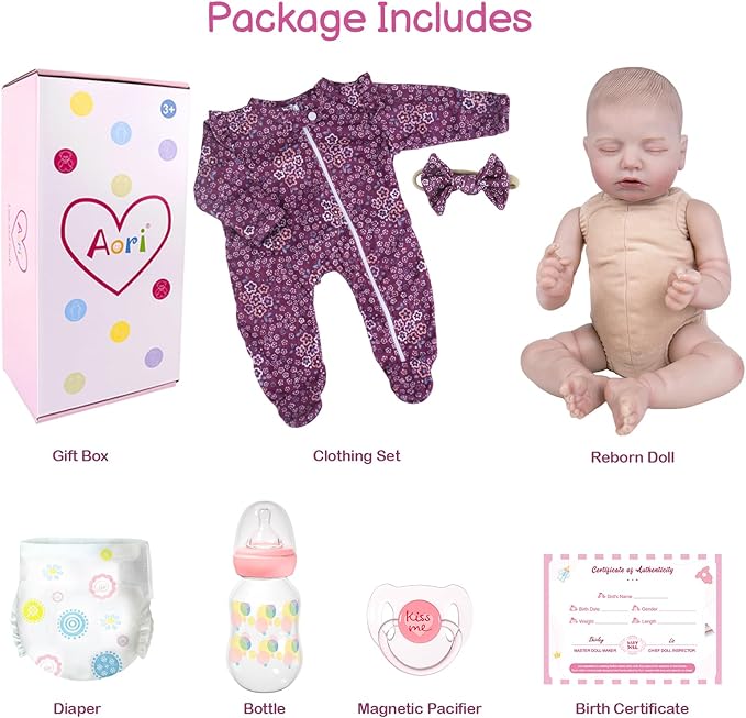 Aori 20 Inch Lifelike Reborn Baby Dolls - Realistic Weighted Newborn Sleeping Girl with Outfit, Soft Body Real Looking Baby Doll for Girls Age 3+, Pretend Play, Adoption Day, Collectible