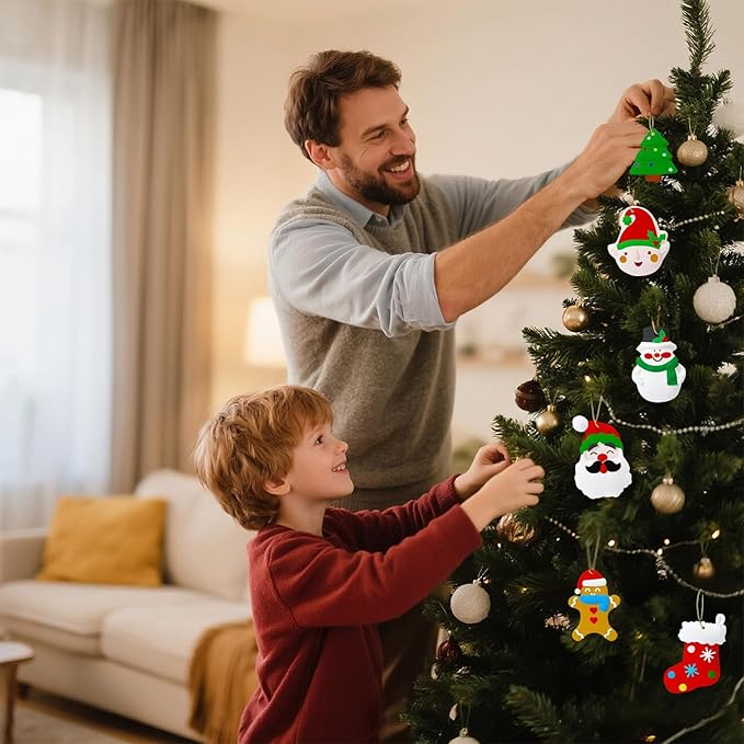 GloomGlo 24pcs Christmas Plaster Painting Kit for Kids – Non-Toxic DIY Ceramic Ornament Craft Set with Snowman/Gingerbread Man Christmas Tree Decorations(Christmas 1)