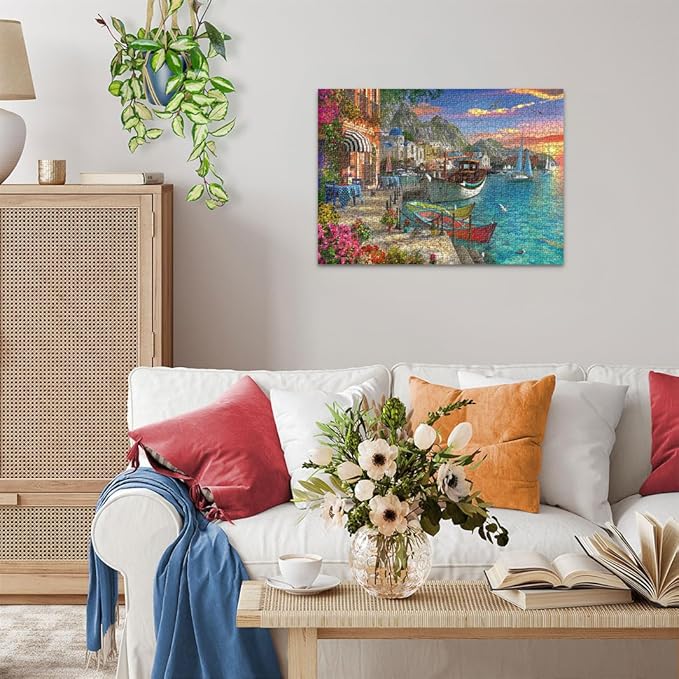 Ravensburger - Grandiose Greece - 1000 Piece Jigsaw Puzzle - Stunning, Exciting Coastal Sunrise Over Town - Bold Colors - Enticing Scene - Ideal Gift - Frameable Art - Puzzles for Adults