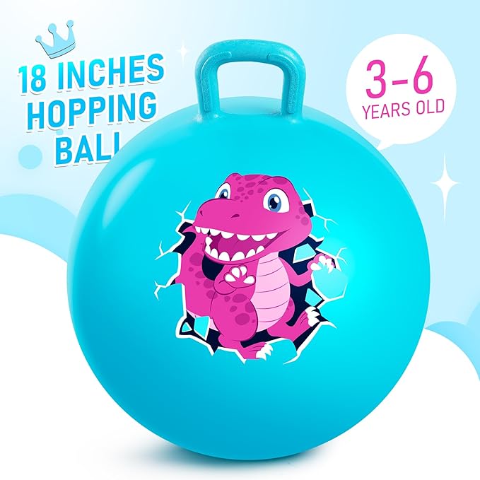 U&C Planet Hopper Ball 18 Inches Bouncy Ball with Handle for Kids Age 3-6 - Blue Dinosaur