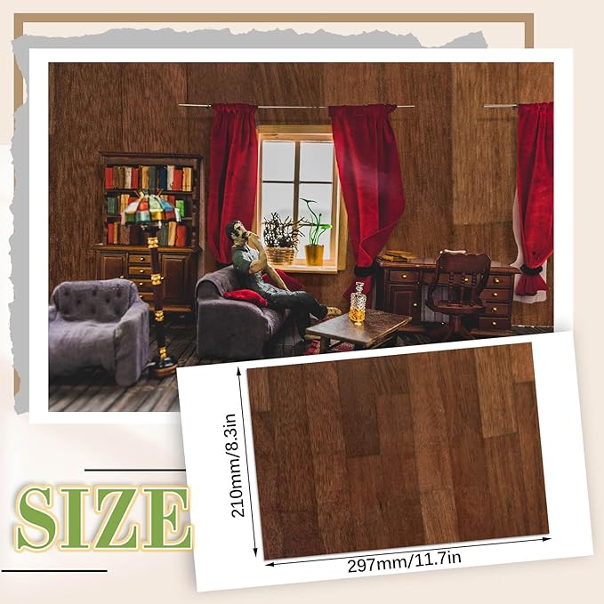 Flutesan 12 Pcs Miniature Dollhouse Wallpaper and Flooring Peel and Stick Mini DIY Self Adhesive Dollhouse Accessories 8.27 x 11.69 Inch (Elegant Style)