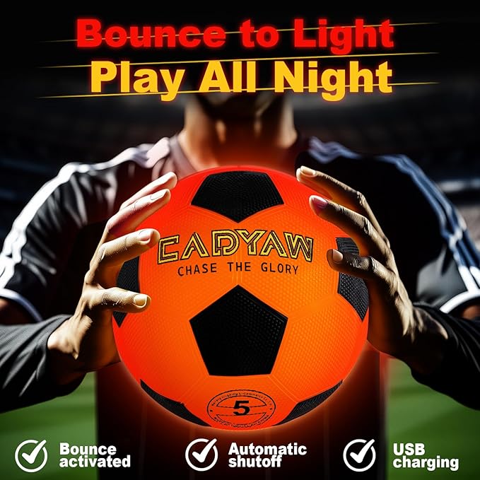 Glow in The Dark Soccer Ball, Rechargeable Light up Soccer Toys, Birthday Gift for Boys and Girls 8-12, Cool Toys for Kids Outdoor Night Activity - Size 5