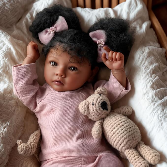 BABESIDE Lifelike Reborn Baby Dolls Black Girl- 20 Inch Soft Body Realistic-Newborn Handmade Real Life Baby Dolls with Clothes and Toy Gift for Kids Age 3+