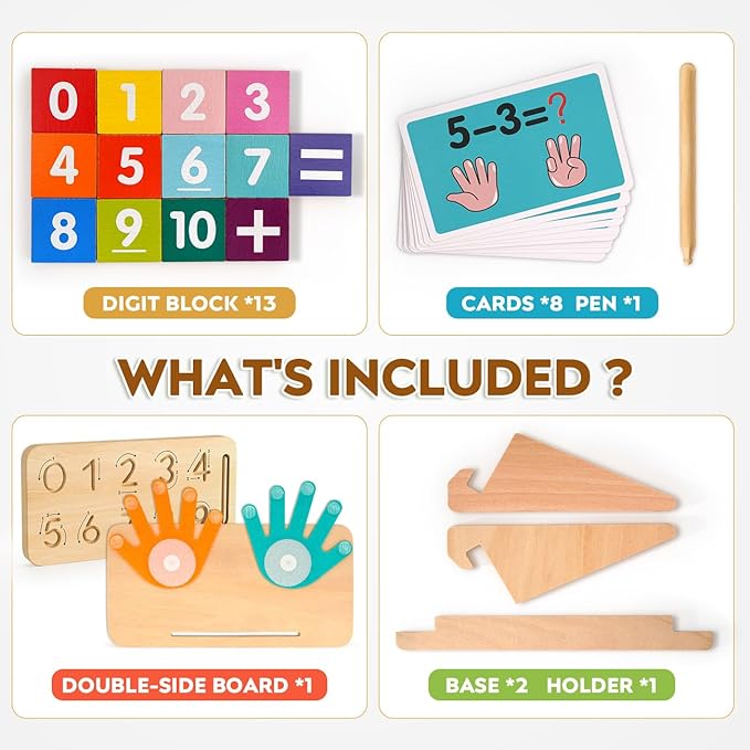 Educational Toys for 3-5 Year Old, Double-Sided Math Manipulatives Number Counting Blocks Writing Practice Board for Kids, Preschool Learning Toys for Toddlers 2-4 Years Christmas Montessori Gifts