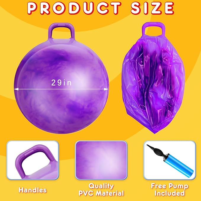 Lewtemi 2 Pcs 29 Inch Big Hopper Ball Jumping Hopping Inflatable Bouncing Ball with Handle and Air Pump for Adults Carnival Outdoor Sports Game(Gradient Purple, Gradient Blue)