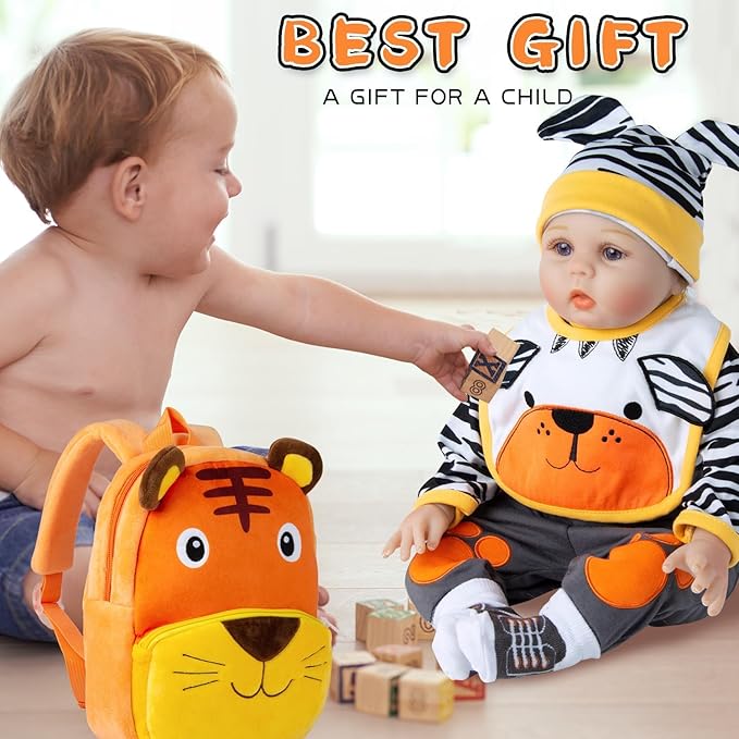 9 PCS Reborn Baby Doll Clothes Tiger Outfit Accessories for 20-22 Inch Reborn Dolls Newborn Baby Clothing Set with Backpack