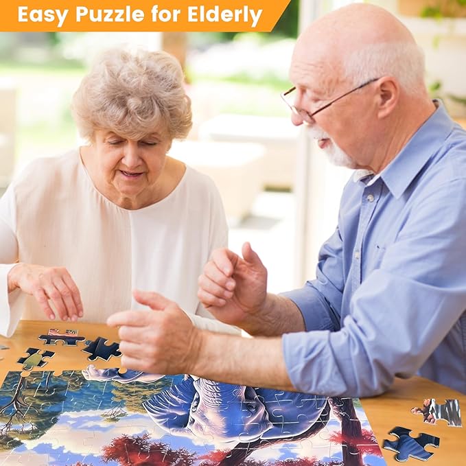 100 Piece Big Piece Jigsaw Puzzle for Seniors Elephant Forest Dementia Large Piece Puzzles for Seniors- Alzheimer's Activity for Adults Puzzle- Best Memory Game for Patiens in Nursing Home 15" x 19"