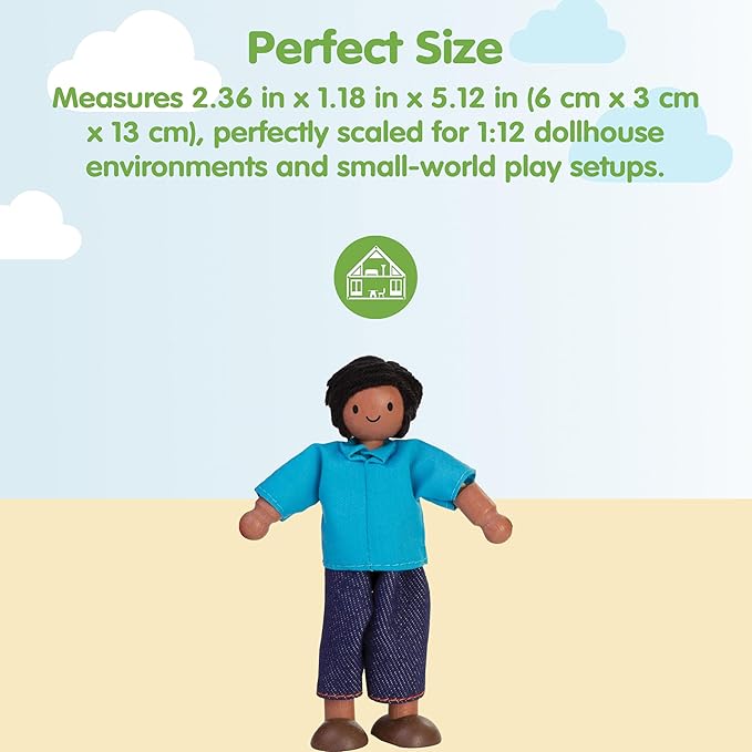 PlanToys® Father Wooden Dollhouse Figurine | Poseable 1:12 Scale Mini Doll (5 Inch) | Dollhouse Accessories for Pretend Play | Eco-Friendly Montessori Toy for Kids Ages 3+