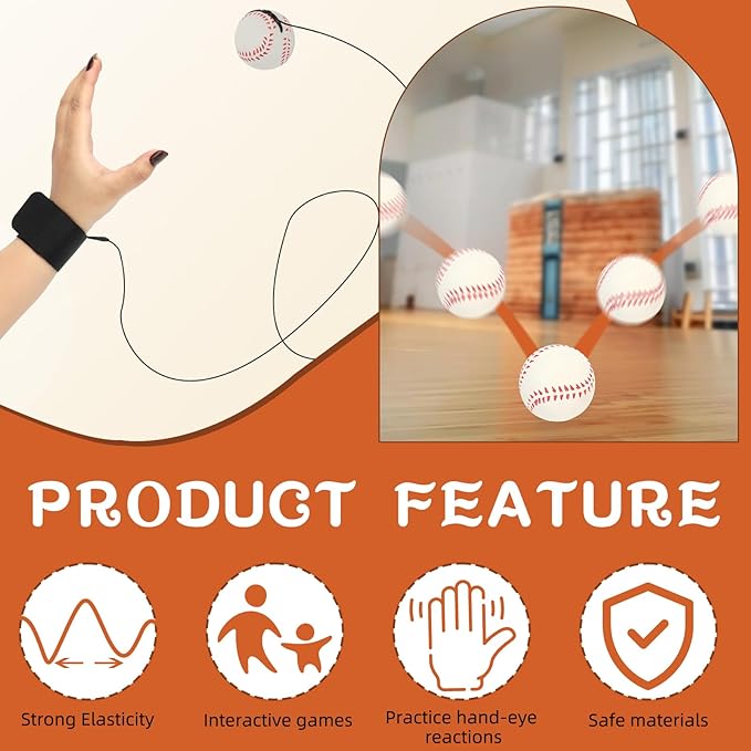 5/10/20/40 PCS Baseballs Wrist Return Ball on a String 2.36 Inch Rebound Bouncy Ball with Strap Sport Soccer Tennis Party Favors, Wrist Exercise, Outdoor Fun Activity for Kids & Adults