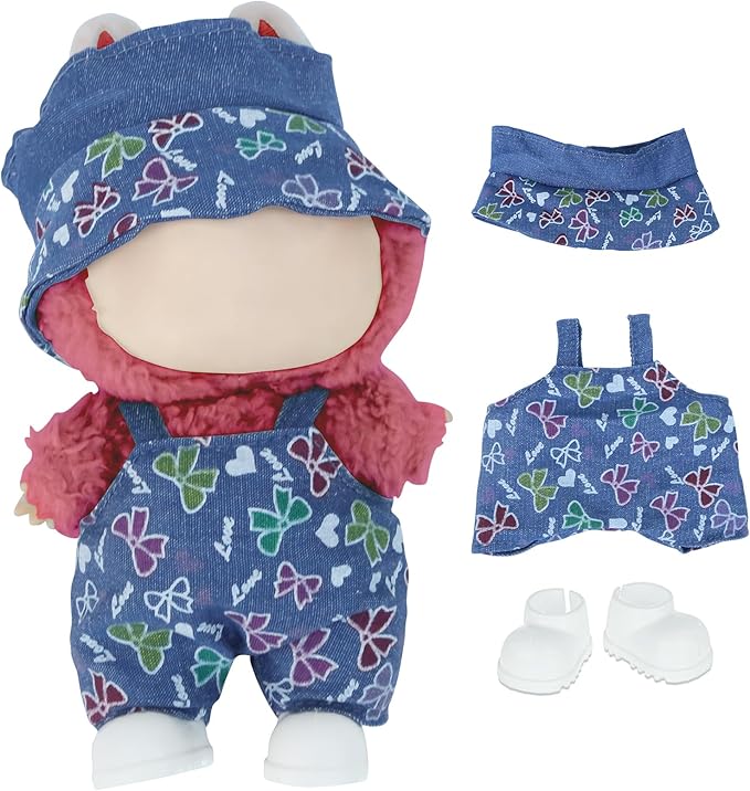 17cm Doll Clothes Sets(No Doll) Bowknot Jeans Outfits Handcrafted Designer Clothes Including Hat Overall and Shoes